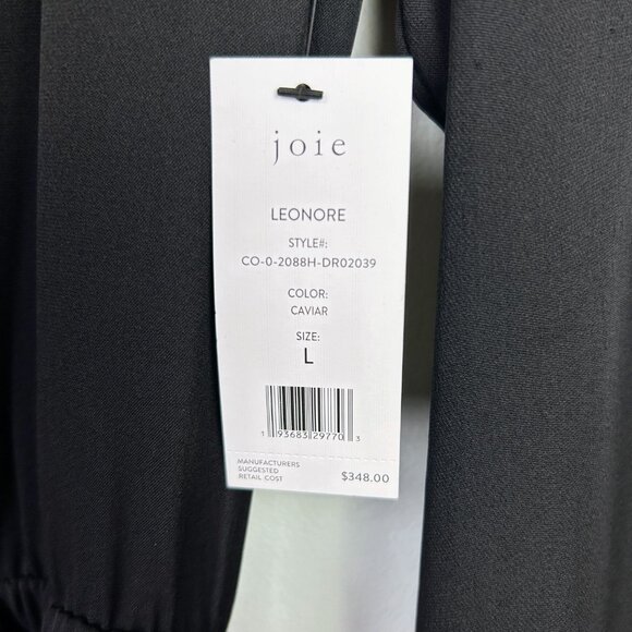 NWT Joie Leonore Shirt Dress Silk Button Down Tie Waist Black Caviar Career sz L - Picture 12 of 16